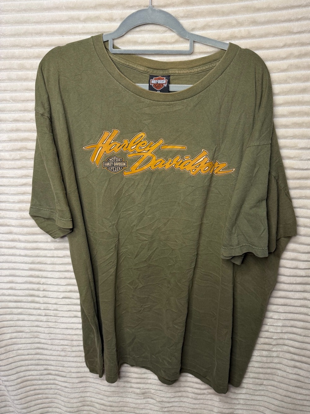 Harley-Davidson Olive Green Tee with Yellow Script Logo